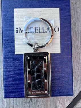 Black Leather & Silver Rectangular Keyring